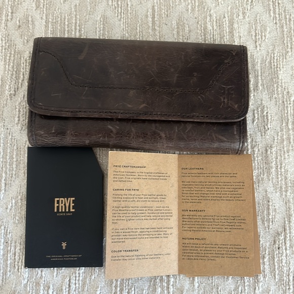Frye Melissa Brown Distressed Trifold Leather Wallet - Picture 3 of 15